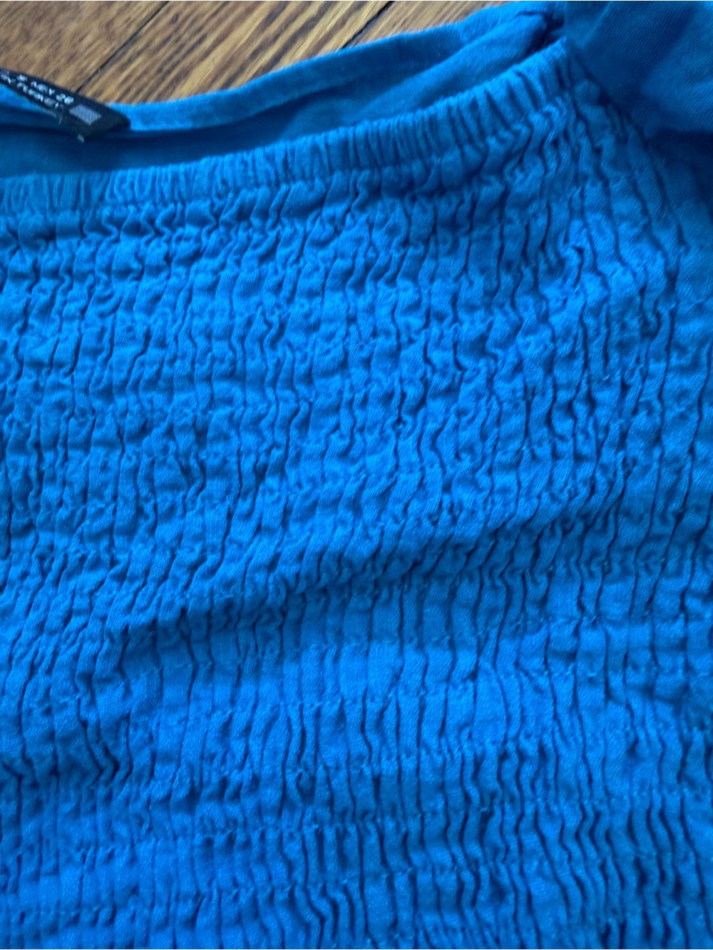 Zara Blue Puff-Sleeve Smocked Crop Top Size Small - Picture 3 of 4